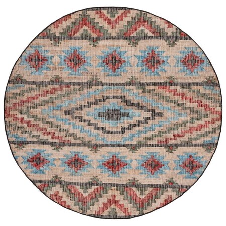 Safavieh 7 x 7 ft. Kilim Flat Weave Round Area Rug; Natural & Red KLM758Q-7R